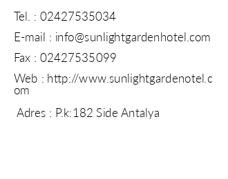 Sunlight Garden Hotel iletiim bilgileri